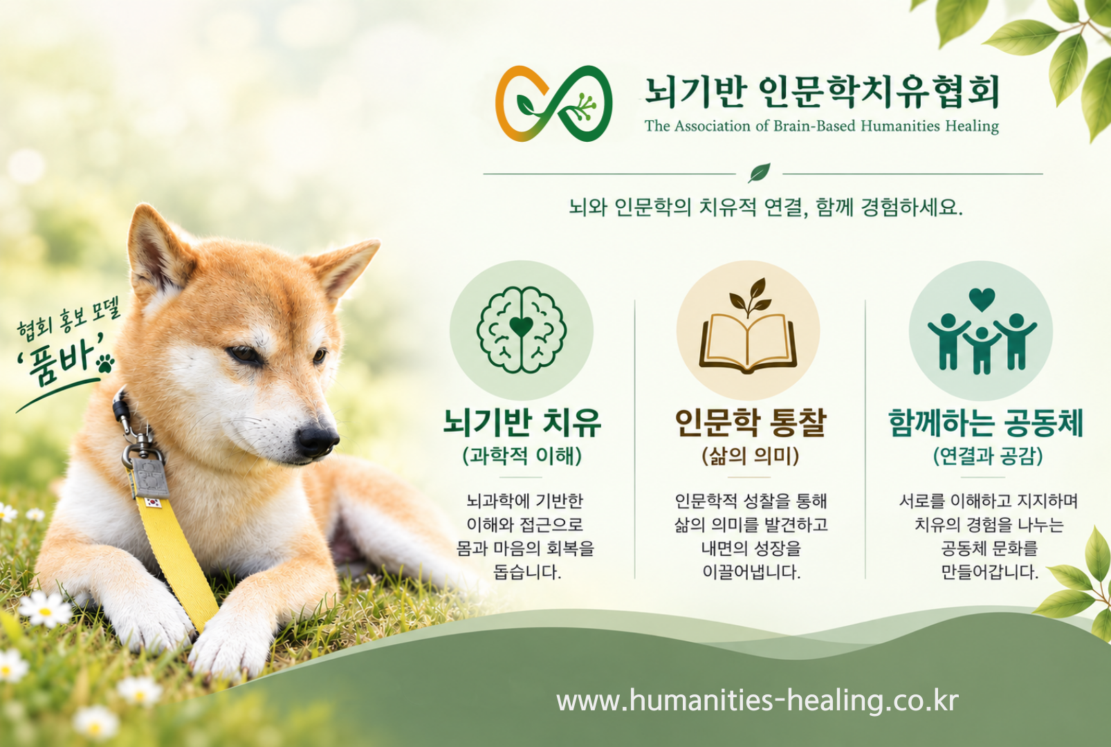 뇌기반 인문학치유협회 핵심가치 (협회 홍보 모델 '품바')
